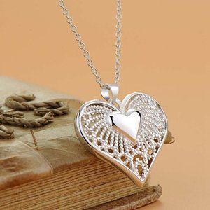 Women 925 Sterling Silver Chain Necklace Heart Love Pendant GIFT BAG